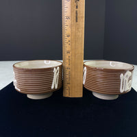 Brown White Pottery Asian Soup Rice Cups Bowls Set of 2