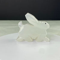 Vintage White Onyx Stone Carved Rabbit Figurine