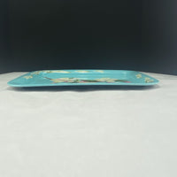 Vintage Metal Tray Dogwood Turquoise Pink Flowers