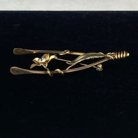 Vintage Gold Tone Wishbone Flower Brooch Pin with Rhinestone