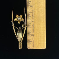 Vintage Gold Tone Wishbone Flower Brooch Pin with Rhinestone