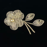 Vintage Spun Wire Silver Tone Flower Faux Pearl Brooch Pin