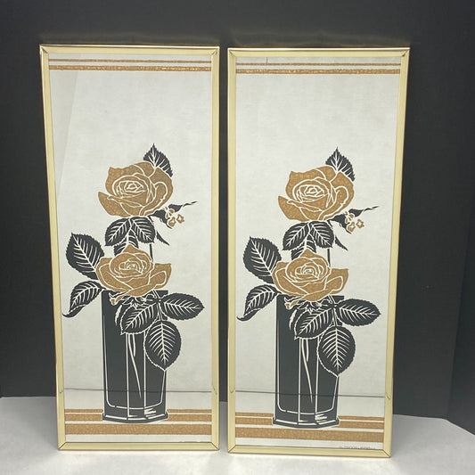 Vintage Mirrors Black Gold Flowers Wall Décor Set of 2