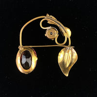 Vintage Gold Tone Fugazi Faux Stone Bow Leaf Brooch Pin