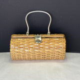 Vintage Basket Weave Barrel Hand Bag Purse