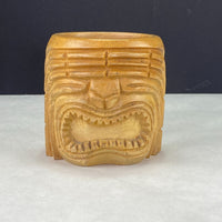 Vintage Carved Wood Tropical Tiki Head Face Cup Mug